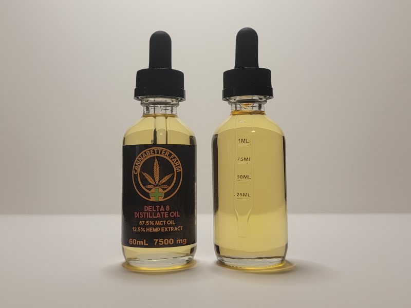CannaBetter.Farm Ltd. Co 60ml size of our Pure Delta-8 THC Hemp Extract Oil. Each bottle contains 7.5 grams of the base concentrate, or 7.500mg.