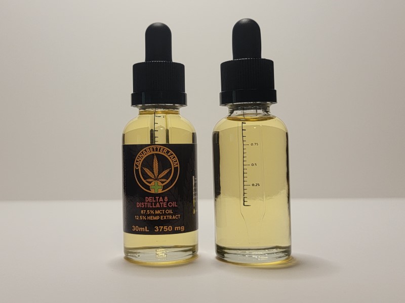 CannaBetter.Farm Ltd. Co 30ml size of our Pure Delta-8 THC Hemp Extract Oil. Each bottle contains 3.75 grams of the base concentrate, or 3,750mg.