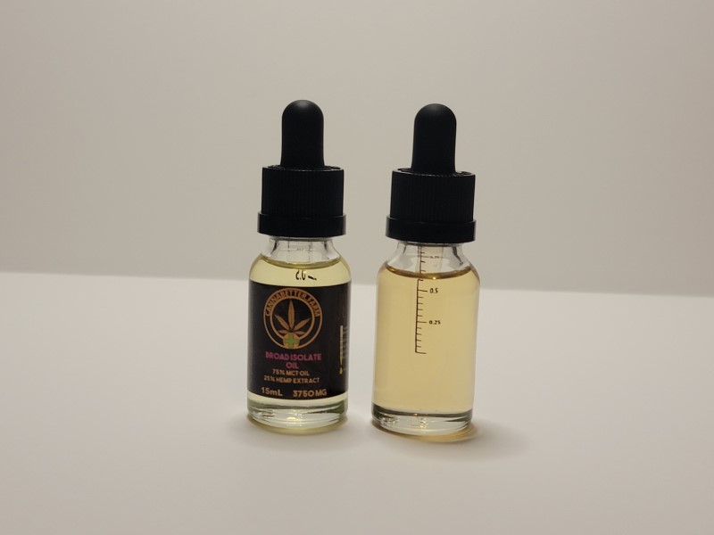 CannaBetter.Farm Ltd. Co This is the 15ml size of our Broad CBD Isolate Oil, rich in Minor Cannabinoids. Each bottle contains 3.75 grams of the base concentrate, or 3,750mg.