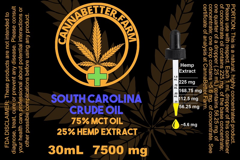 Label for CannaBetter.Farm South Carolina Crude Oil 30ml