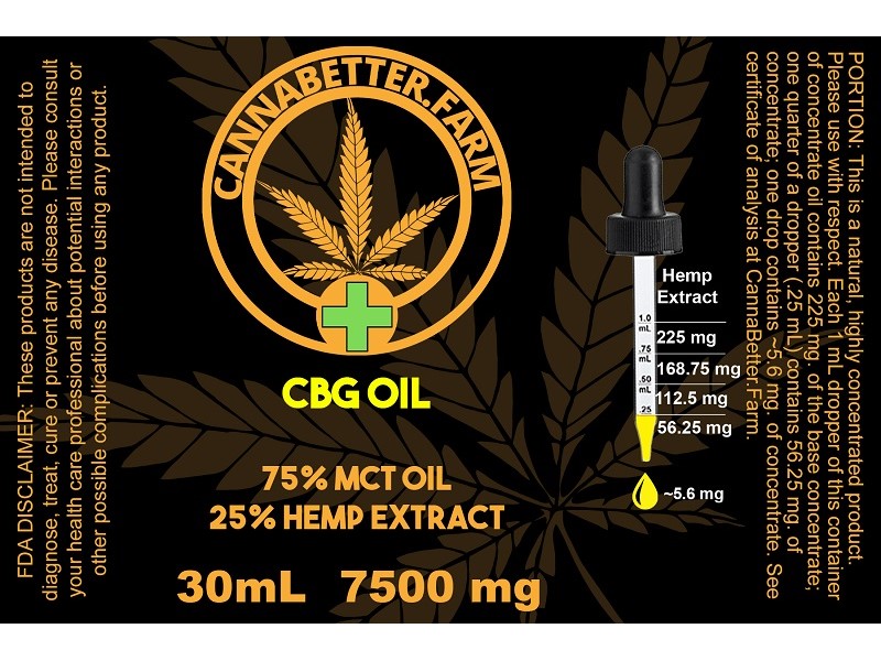 Label for CannaBetter.Farm Ltd. Co Pure CBG Oil 30ml