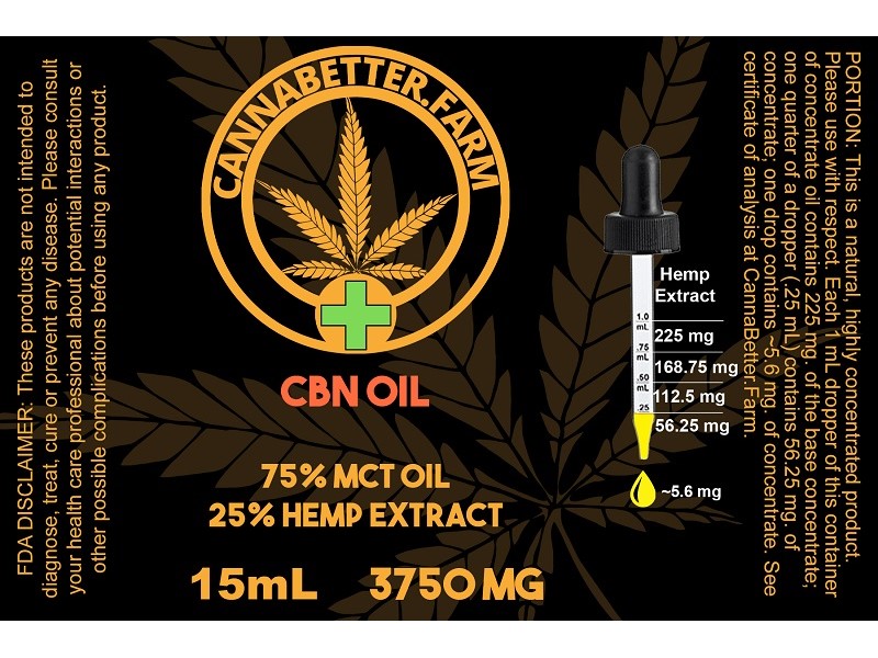 Label for CannaBetter.Farm Ltd. Co Pure CBN Oil 15ml